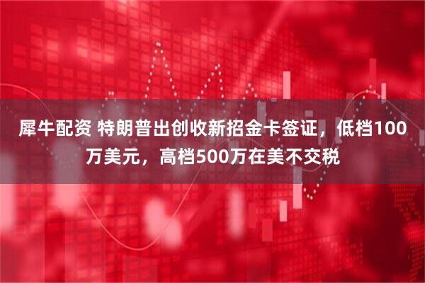 犀牛配资 特朗普出创收新招金卡签证，低档100万美元，高档500万在美不交税